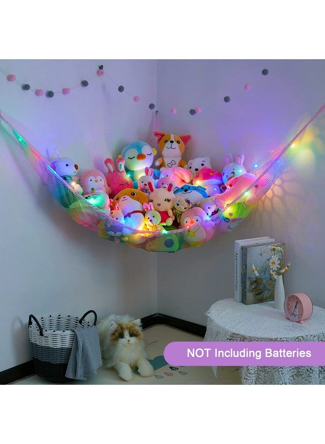 Stuffed Animals Hammock Kids Toy Storage With Led Light Unicorn Castle Plush Toy Organizer Corner Hanging Stuffed Animals Holder For Nursery Kids Girls Room Decor