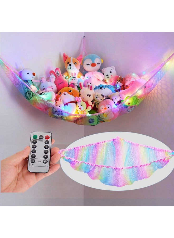 Stuffed Animals Hammock Kids Toy Storage With Led Light Unicorn Castle Plush Toy Organizer Corner Hanging Stuffed Animals Holder For Nursery Kids Girls Room Decor