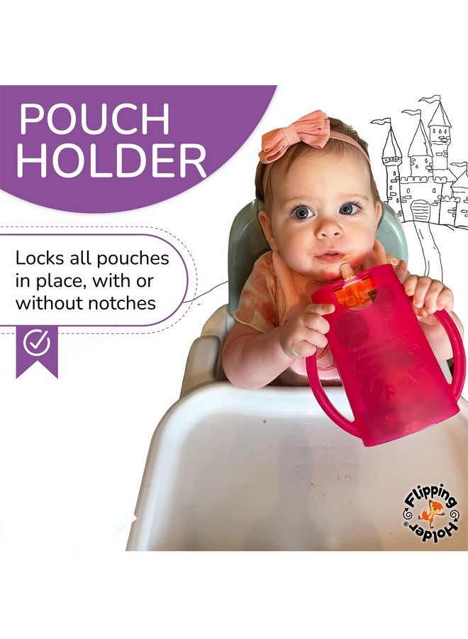 Original Squeeze Proof Flipping Holder With Open Bottom For Food Pouches & Juice Boxes Multipurpose Prevent Messes & Support Self Feeding Easy Grasping Handles Made In Usa