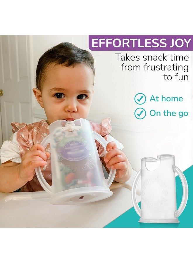 Original Squeeze Proof Flipping Holder With Open Bottom For Food Pouches & Juice Boxes Multipurpose Prevent Messes & Support Self Feeding Easy Grasping Handles Made In Usa