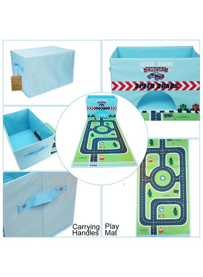 Toy Cars Garage Box 2 In 1 Toy Car Storage Car Toys Storage Box With Speed Roads (Not Included Cars) Sky Blue