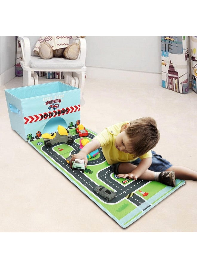 Toy Cars Garage Box 2 In 1 Toy Car Storage Car Toys Storage Box With Speed Roads (Not Included Cars) Sky Blue