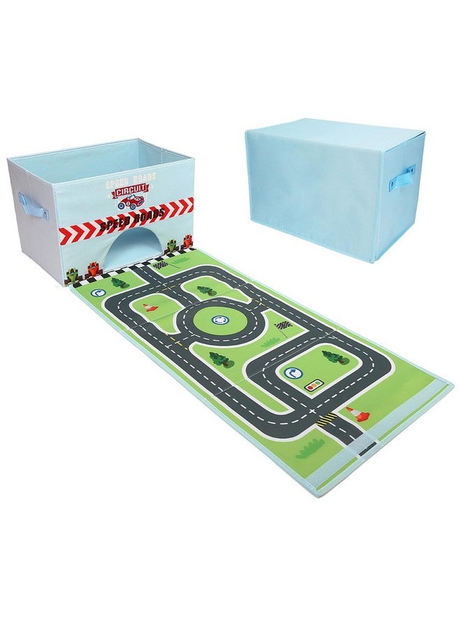 Toy Cars Garage Box 2 In 1 Toy Car Storage Car Toys Storage Box With Speed Roads (Not Included Cars) Sky Blue