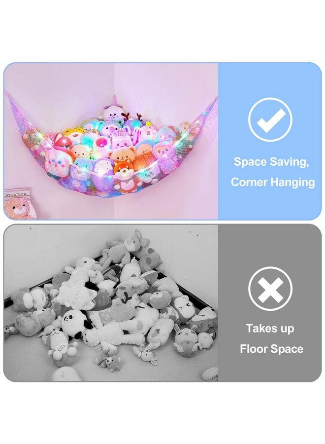 Stuffed Animals Net Or Hammock With Led Light Hanging Toy Net Hammock For Stuffed Animals Storage Stuff Animals Hammocks For Nursery Kids Room With Remote Control 8 Kinds Of Lights(Pack Of 1)