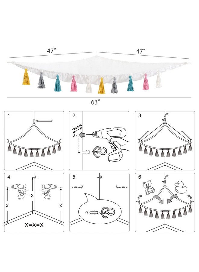 Stuffed Animal Toy Hammock Hanging Macrame Stuff Animals Organizer Storage With Colorful Tassels Boho Large Corner Plush Toys Net Holder For Nursery Play Room Bedroom Kid Room Large White