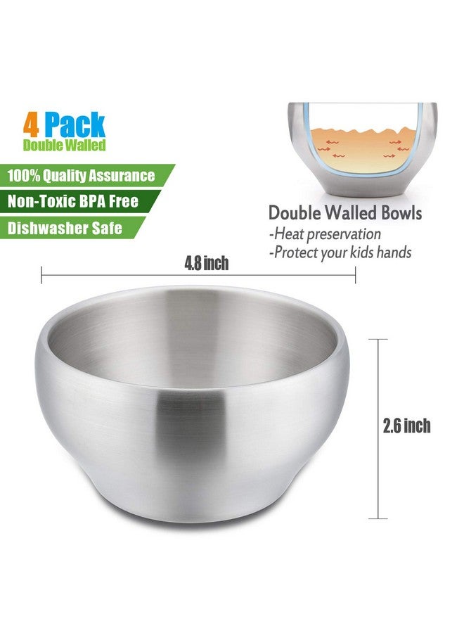 Heavy 18/8(304) Stainless Steel Bowls(Double Walled) 12 Oz Kids Toddlers Feeding/Soup/Snacks Bowls Unbreakable And Dishwasher Safe(4 Pack)