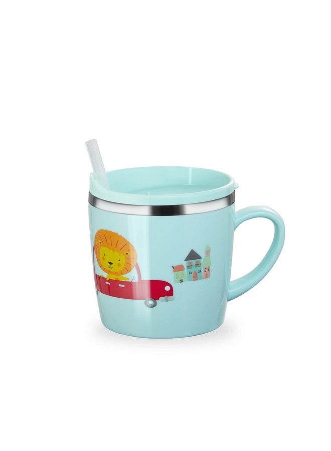 Kids Baby Toddler Cups Mug Sippy Learning Trainer Cup For Milk Coffee Hot Chocolate Stainless Steel Trainer Straw Cup With Lid Lion 7Oz/Peacock Blue