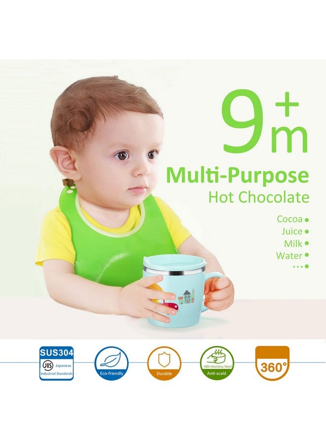 Kids Baby Toddler Cups Mug Sippy Learning Trainer Cup For Milk Coffee Hot Chocolate Stainless Steel Trainer Straw Cup With Lid Lion 7Oz/Peacock Blue