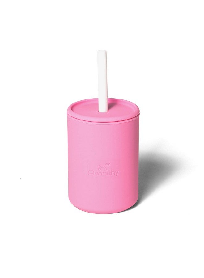 Sippy Cups Straw Cup With Lid For Training Baby 6+ Months To Toddler 1 Year Old. 5 Oz Silicone Infant Water Cup. Pink