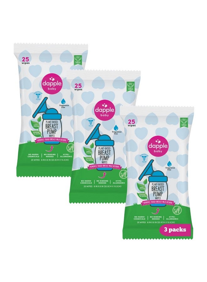 Breast Pump Wipes By Dapple Baby 25 Count (Pack Of 3) Fragrance Free Plant Based & Hypoallergenic Breast Pump Wipes Removes Milk Residue Leaves No Taste Convenient Wipes Pouch