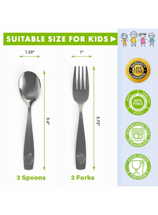 6 Piece Stainless Steel Kids Silverware Set Child And Toddler Safe Flatware Kids Utensil Set Metal Kids Cutlery Set (Includes 3 Small Kids Spoons & Kids 3 Forks)