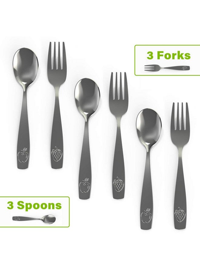 6 Piece Stainless Steel Kids Silverware Set Child And Toddler Safe Flatware Kids Utensil Set Metal Kids Cutlery Set (Includes 3 Small Kids Spoons & Kids 3 Forks)