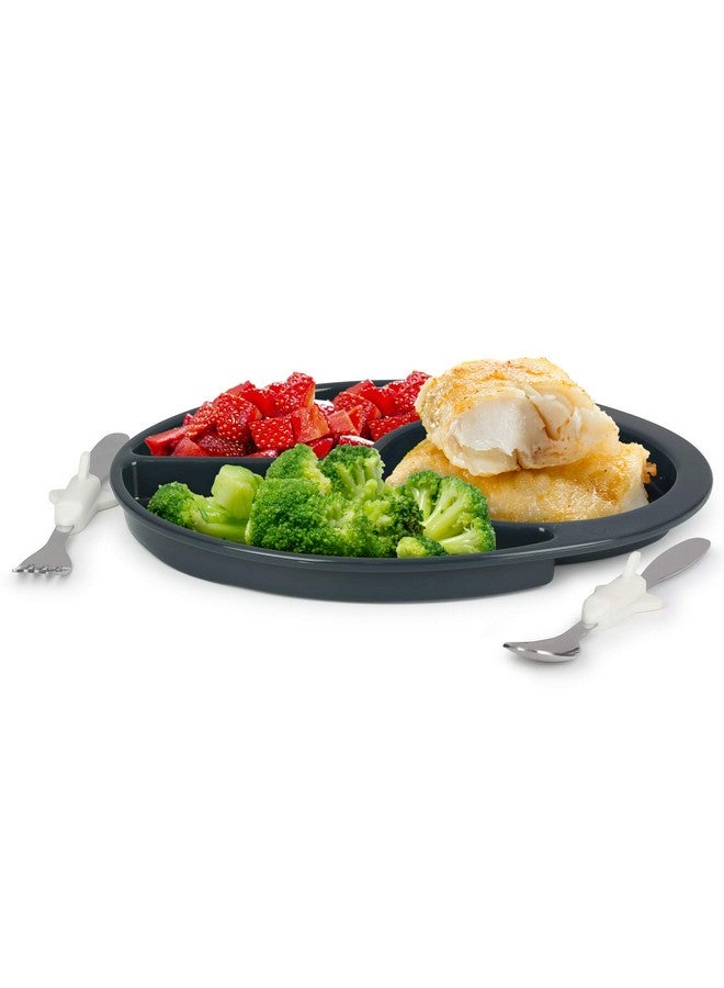 Kids Divided Plate With Utensils Children'S Meal Set With Plate Fork And Spoon Outer Space