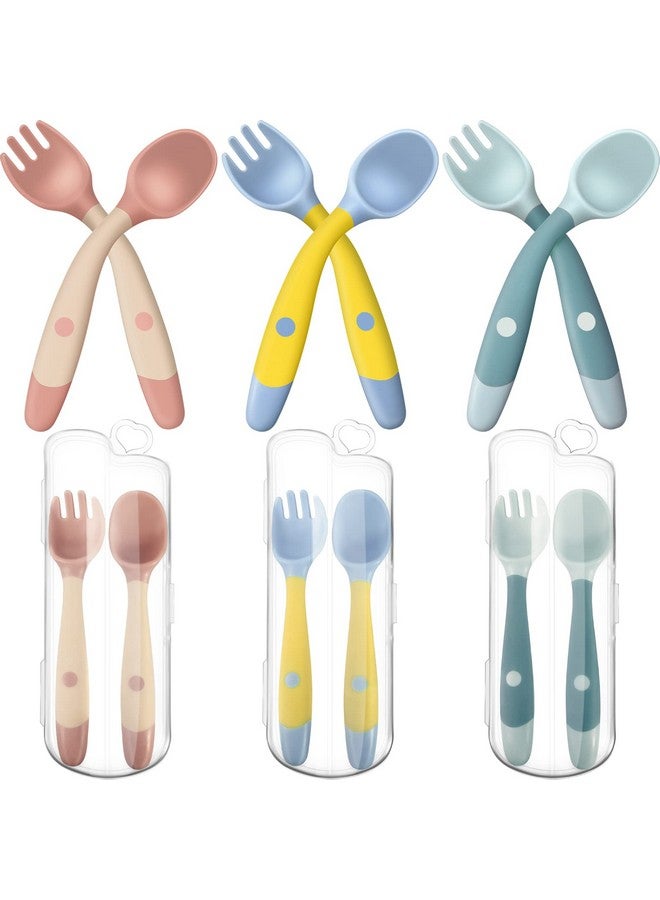 Toddler Utensils Baby Spoons And Forks Set With Case Bendable Self Feeding Training Flatware Silicone Spoon Fork For Kids Babies Children Handle Toddler Set Green Pink Yellow (3 Sets)