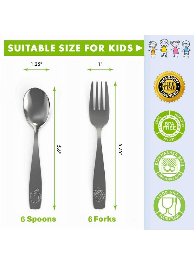 Stainless Steel Kids Silverware Set Child And Toddler Safe Flatware Kids Utensil Set Metal Kids Cutlery Set (Includes 6 Small Kids Spoons & Kids 6 Forks)