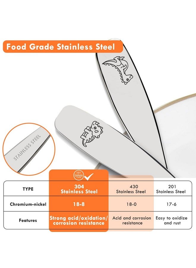 Kids Silverware Stainless Steel 6 Piece Toddler Spoons And Forks Knife Set Metal Kids Cutlery Set Toddler Utensils Self Feeding (Dinosaur World)