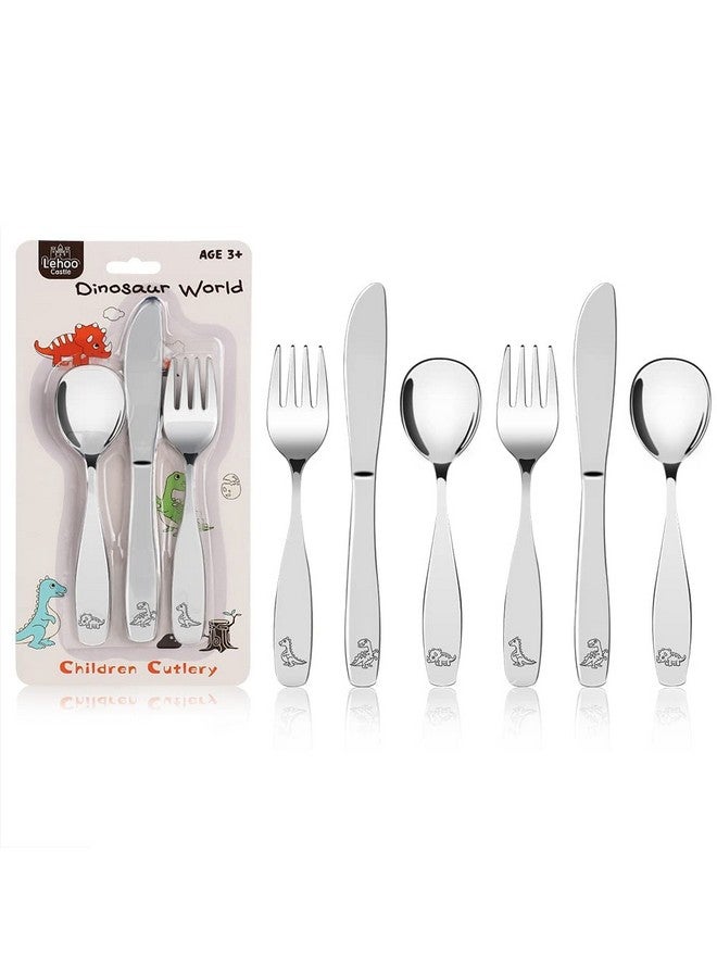 Kids Silverware Stainless Steel 6 Piece Toddler Spoons And Forks Knife Set Metal Kids Cutlery Set Toddler Utensils Self Feeding (Dinosaur World)