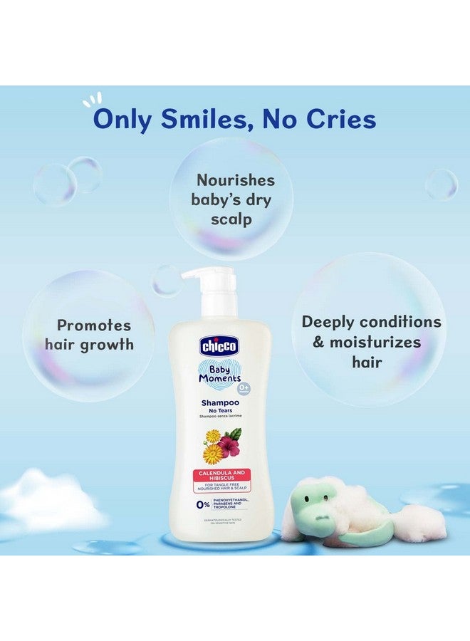 Baby Moments Shampoo For Babies With Calendula & Hibiscus, 500 Ml| No Tears Formula|For Soft & Smooth Hair|Dermatologically Tested|Parabens & Phenoxyethanol Free