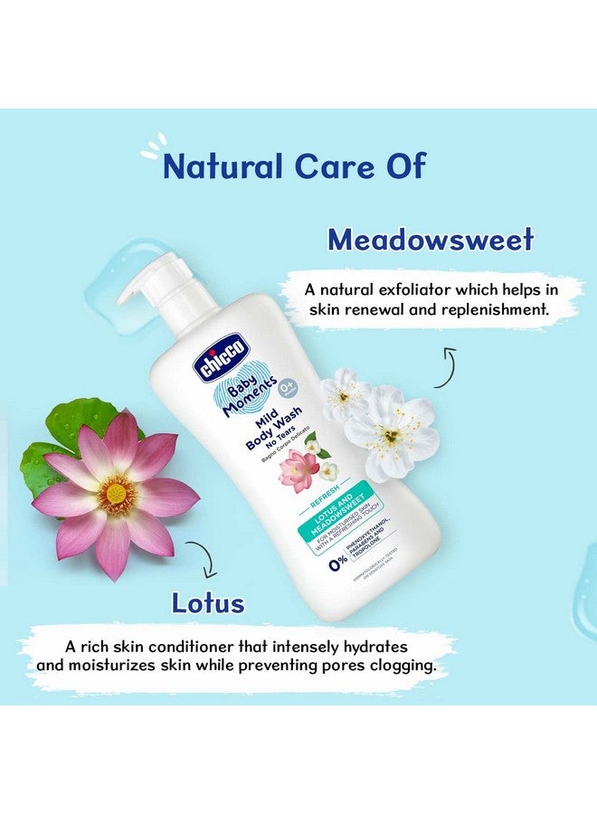 Baby Moments Mild Body Wash - Refresh, 500Ml | With Lotus & Meadowsweet|No Tears Formula With Natural Ingredients For Moisturized Skin|Phenoxyethanol, Parabens & Lauryl Sulphates Free