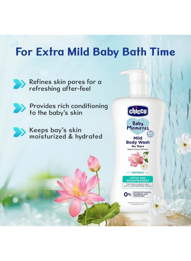 Baby Moments Mild Body Wash - Refresh, 500Ml | With Lotus & Meadowsweet|No Tears Formula With Natural Ingredients For Moisturized Skin|Phenoxyethanol, Parabens & Lauryl Sulphates Free