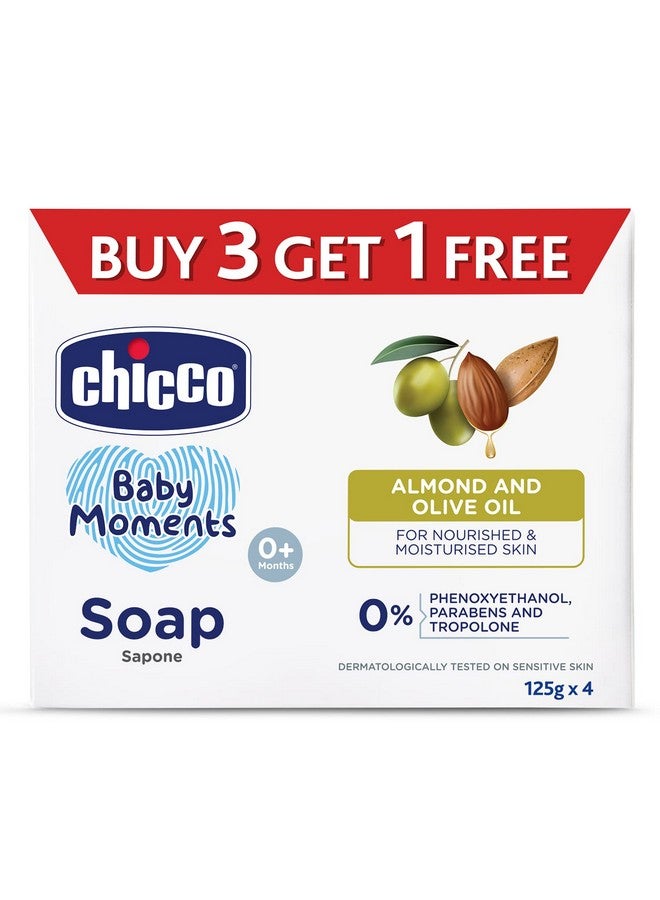 Baby Moments Bathing Soap For Babies With Almond & Olive Oil, 125G (Buy 3 Get 1 Free)| Nourished & Moisturized Skin| No Parabens | Dermatologically Tested On Sensitive Skin