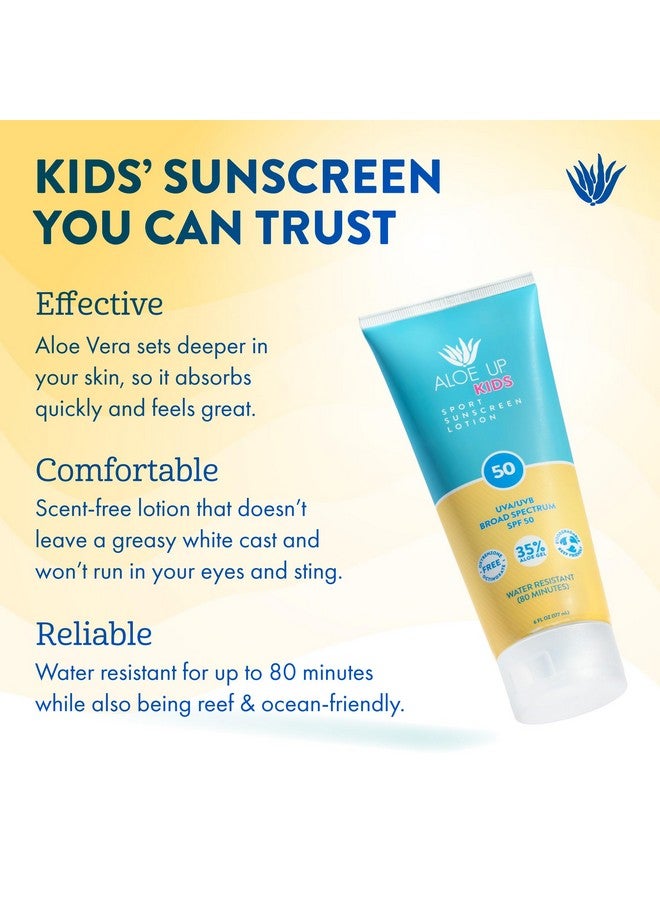 Kids Sport Sunscreen Lotion Spf 50 Broad Spectrum Sheer Face And Body Sunscreen Protector For Sensitive Skin With Aloe Vera Gel Dries Fast Reef Safe Fragrancefree 6 Oz