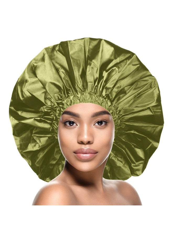 Jumbo Satin Shower & Conditioning Cap 1Pc For Women Curly Hair Roller Sets Crochet Hairstyles Elastic Band Waterproof Shower Cap Jumbo Sage Color