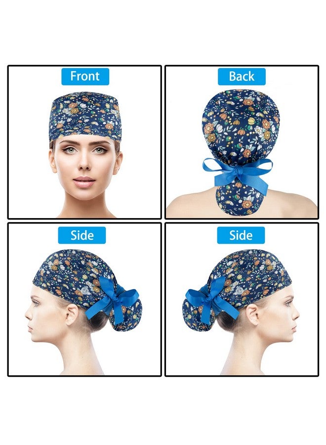 Scrub Caps Women Bouffant Scrub Hats Caps Nurses Adjustable Working Cap Ponytail Pouch Tie Back Hats