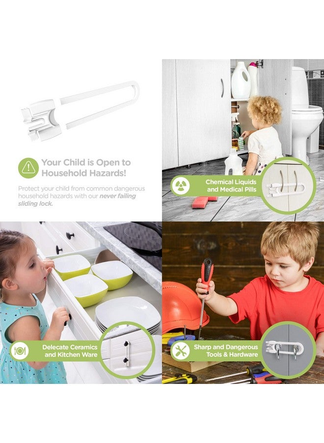 Sliding Cabinet Locks (4 Pack) 8 Inch Multi Purpose Child Safety Lock By Skyla Homes No Tools Or Drilling Required Best For Baby Proofing Strong Abs Free Plastic Knob Cover