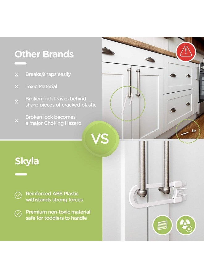 Sliding Cabinet Locks (4 Pack) 8 Inch Multi Purpose Child Safety Lock By Skyla Homes No Tools Or Drilling Required Best For Baby Proofing Strong Abs Free Plastic Knob Cover