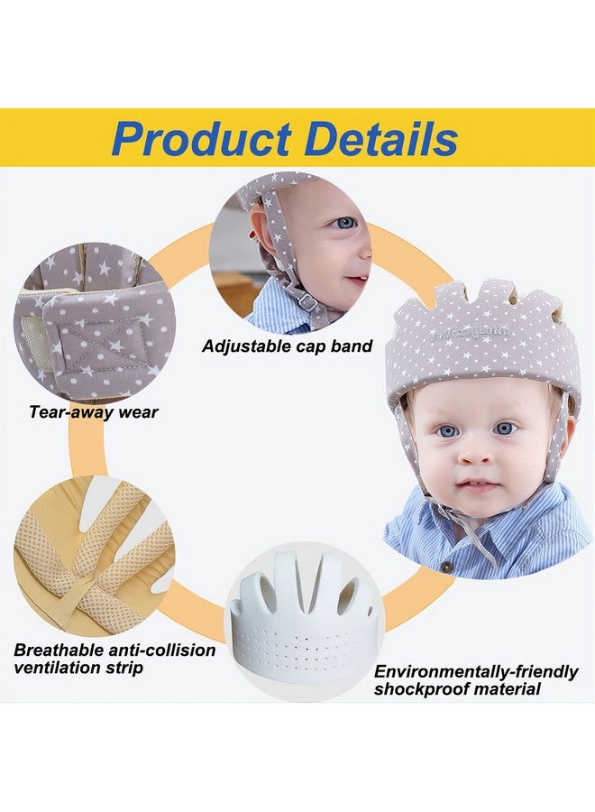 Baby Adjustable Helmet Kid Soft Cushion Harnesses Cap Toddler Infant Hat When Learning To Crawl Walk Play (Star Grey)