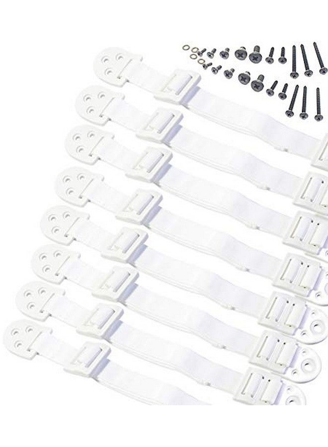 Adjustable Anti Tip Furniture Anchors For Baby Proofing And Dresser Anchoring Kit. 8 Pc Wall Anchors And Earthquake Straps. Baby Safety Kit And Home Safety Furniture Straps (White)