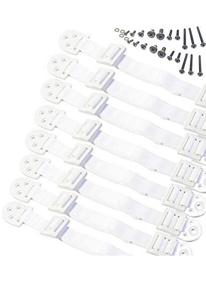 Adjustable Anti Tip Furniture Anchors For Baby Proofing And Dresser Anchoring Kit. 8 Pc Wall Anchors And Earthquake Straps. Baby Safety Kit And Home Safety Furniture Straps (White)