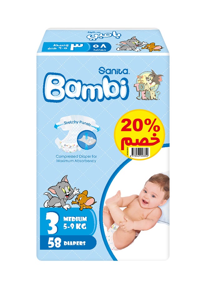 Baby Diapers, Size 3, Medium, 5-9 kg, 58 Count