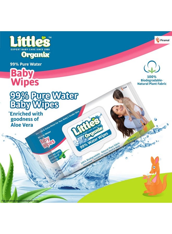 Organix 99% Pure Water Baby Wipes, Natural Plant Fabric Extra Thick Wipes, 100% Biodegradable, And Enriched With The Goodness Of Aloe Vera, Jojoba Oil And Vitamin E, 72 Wipes X Pack Of 3