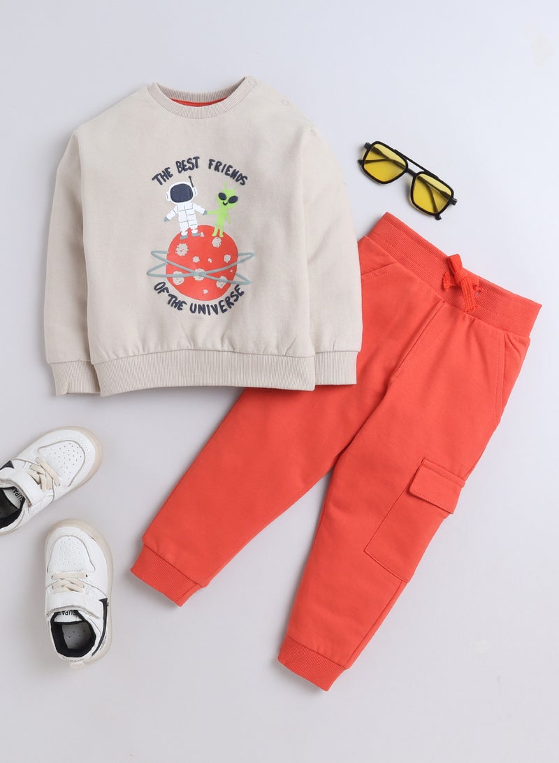 Boys' 2-Piece -  Sweatshirt and Jogger Set(6mo - 3Yrs ) Beige - Orange