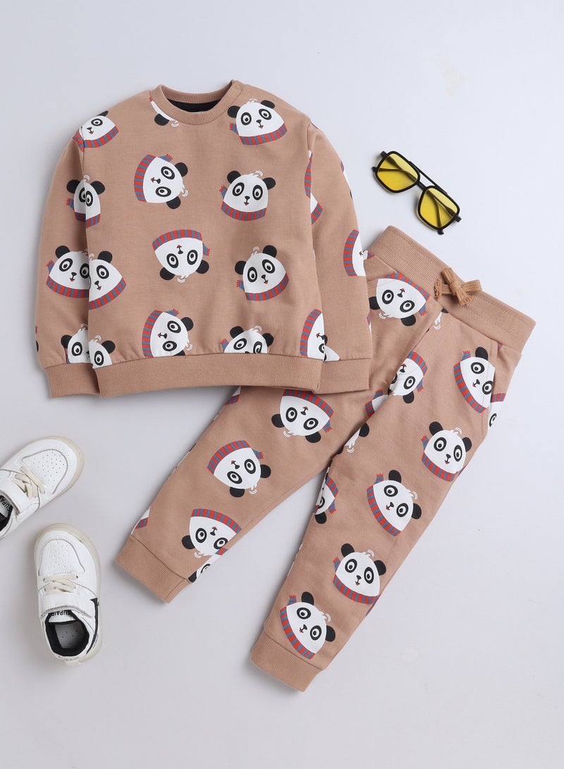 Fashion Infant Set - All over Printed Sweatshirt and Jogger Set - LT Brown AOP