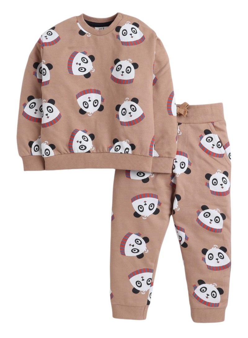Fashion Infant Set - All over Printed Sweatshirt and Jogger Set - LT Brown AOP