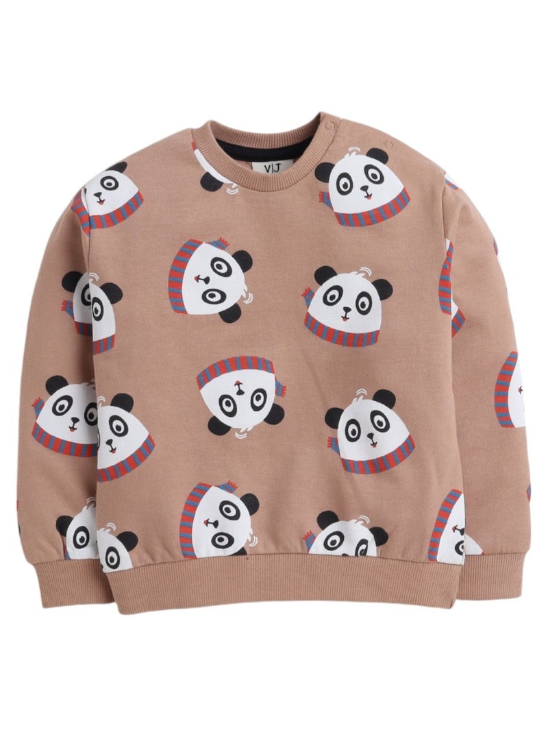 Fashion Infant Set - All over Printed Sweatshirt and Jogger Set - LT Brown AOP