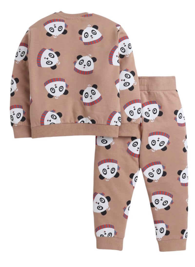 Fashion Infant Set - All over Printed Sweatshirt and Jogger Set - LT Brown AOP