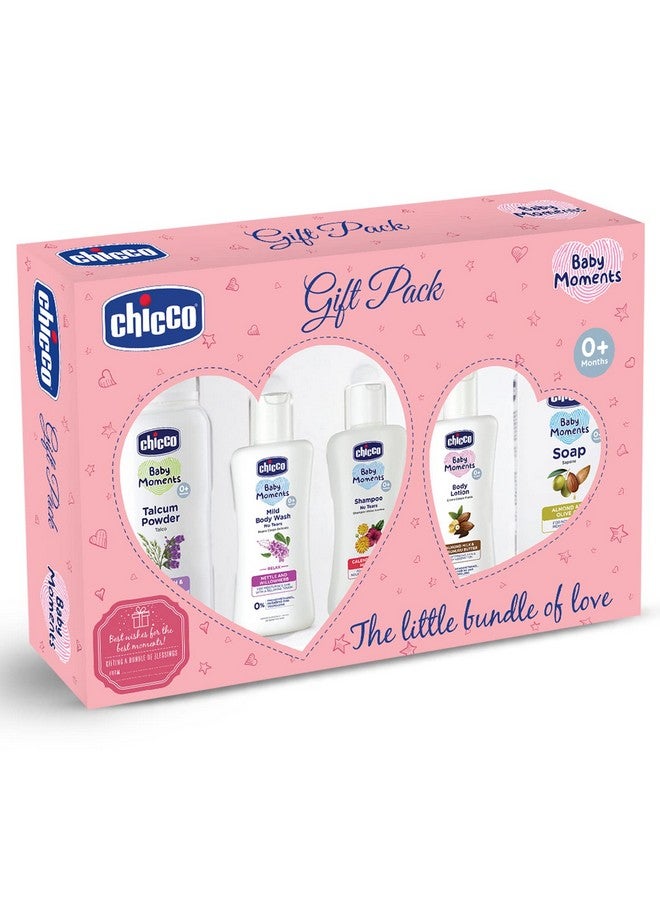 Baby Moments Essential Gift Pack Pink, Ideal Baby Gift Sets For Baby Shower, Newborn Gifting, New Parents, Birthdays, New Advanced Formula With 0% Phenoxyethanol, 0M+ (5 Items)