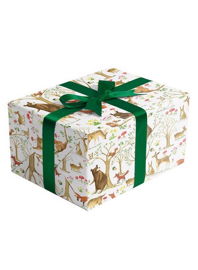 Folded Flat Sheet Wrapping Paper Featuring Enchanted Forest With Animal Friends Squirrels Foxes Rabbits Bears (Fairytale Forest)