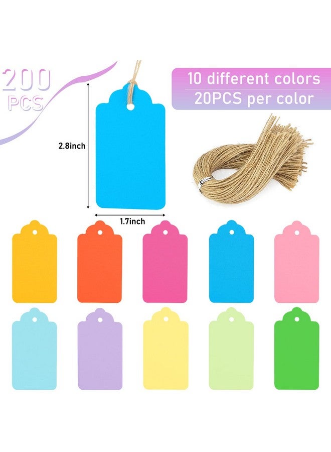 200Pcs Colored Gift Tags With String Small Paper Tags Decorative Hanging Labels 10 Assorted Colors For Gift Box Wedding Name Tags