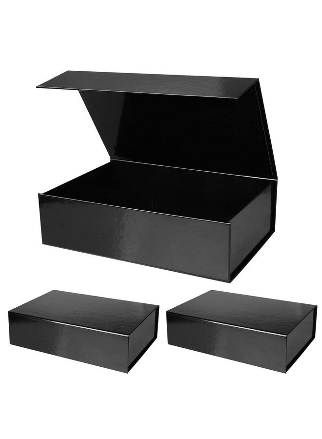 3 Pack Black Collapsible Gift Box With Magnetic Closure Lids 10.5X7X3 In Bridesmaid Groomsmen Proposal Box Medium Rectangle Box For Present Graduation Wedding Storage