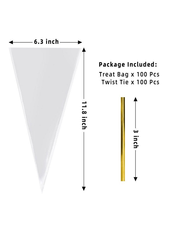 Cone Shaped Treat Bags 6.3X11.8 Inches Clear Cone Shaped Cellophane Treat Bags Cone Triangle Plastic Bags For Treats Popcorn Favor Candy 100Pieces