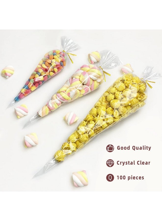 Cone Shaped Treat Bags 6.3X11.8 Inches Clear Cone Shaped Cellophane Treat Bags Cone Triangle Plastic Bags For Treats Popcorn Favor Candy 100Pieces