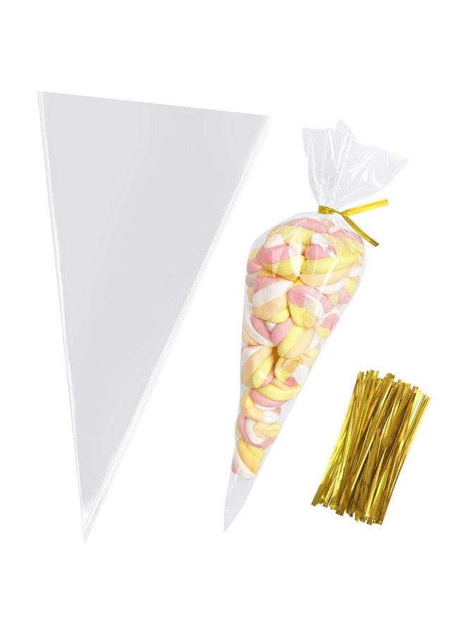 Cone Shaped Treat Bags 6.3X11.8 Inches Clear Cone Shaped Cellophane Treat Bags Cone Triangle Plastic Bags For Treats Popcorn Favor Candy 100Pieces