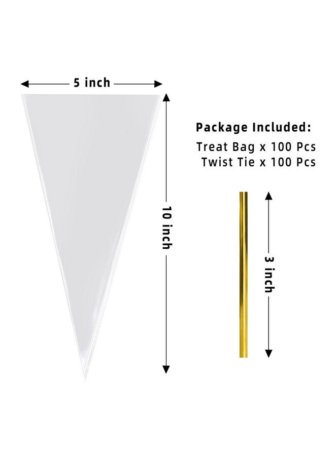 Cone Shaped Treat Bags 5X10 Inches Clear Cone Shaped Cellophane Treat Bags Cone Triangle Plastic Bags For Treats Popcorn Favor Candy 100Pieces