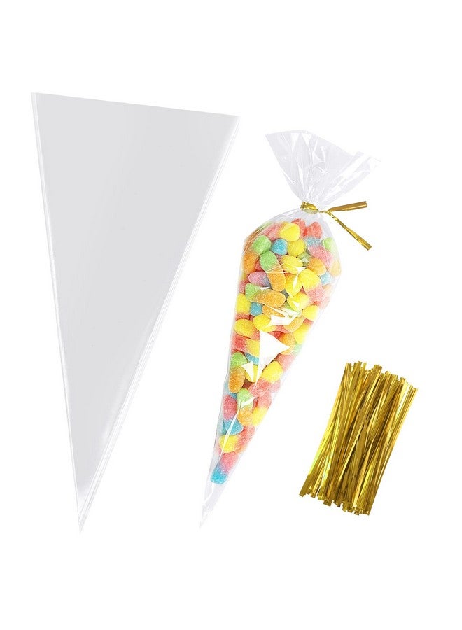 Cone Shaped Treat Bags 5X10 Inches Clear Cone Shaped Cellophane Treat Bags Cone Triangle Plastic Bags For Treats Popcorn Favor Candy 100Pieces