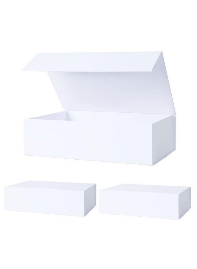 White Collapsible Gift Box With Magnetic Closure Lids 10.5X7X3 In Bridesmaid Groomsman Proposal Boxes Rectangle Storage Box 3 Pack